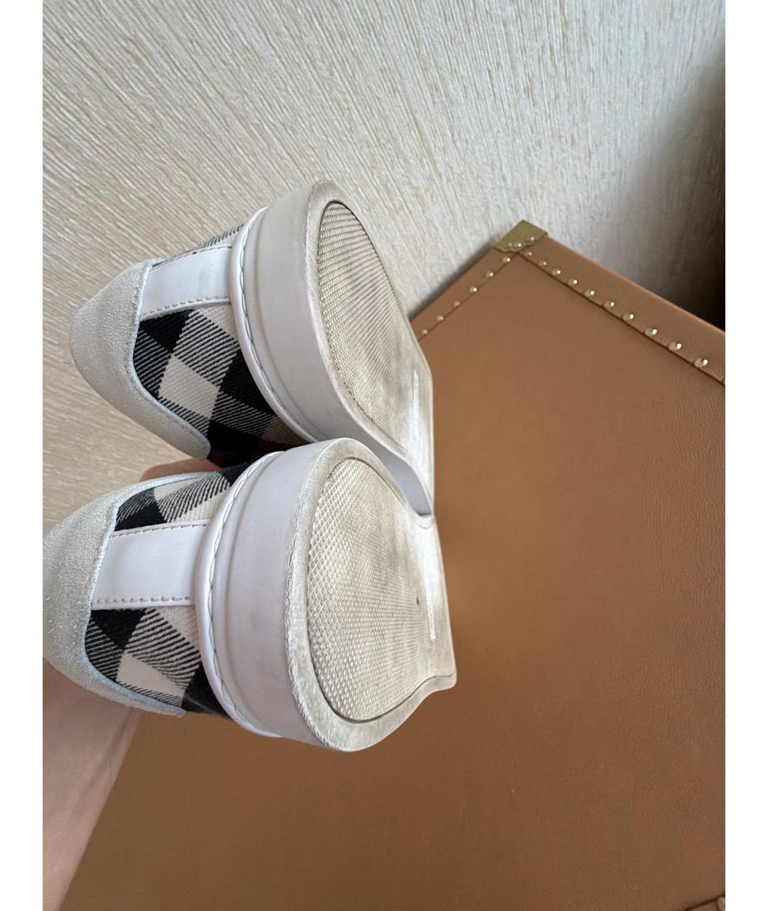 BURBERRY Белые кожаные низкие кроссовки / кеды, фото 7