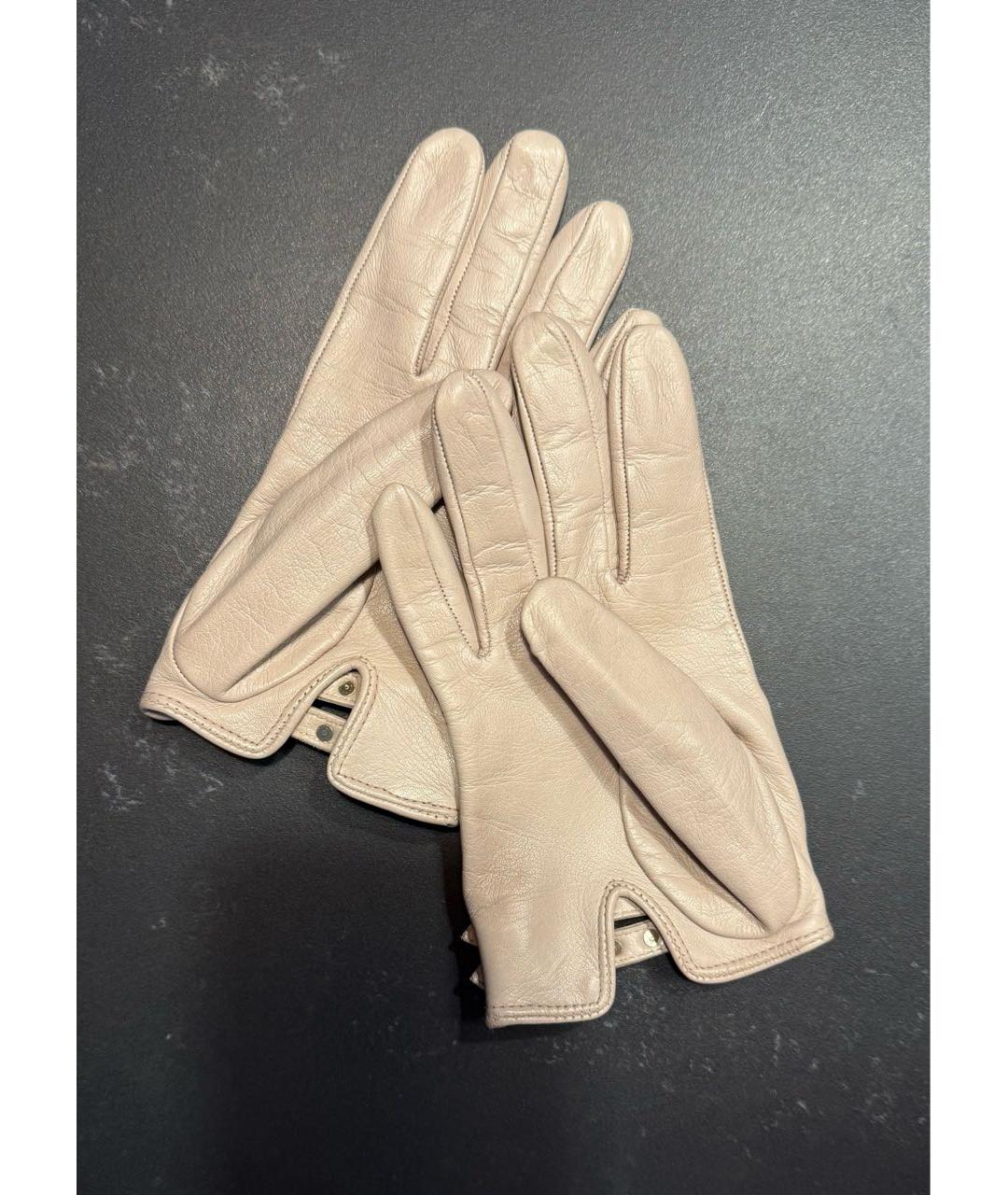 VALENTINO Серые кожаные перчатки, фото 2