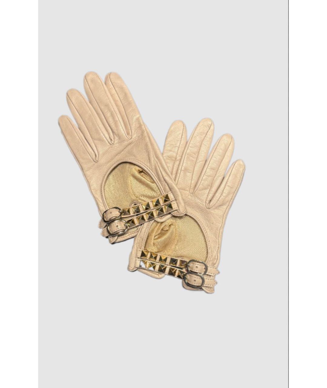 VALENTINO Серые кожаные перчатки, фото 4