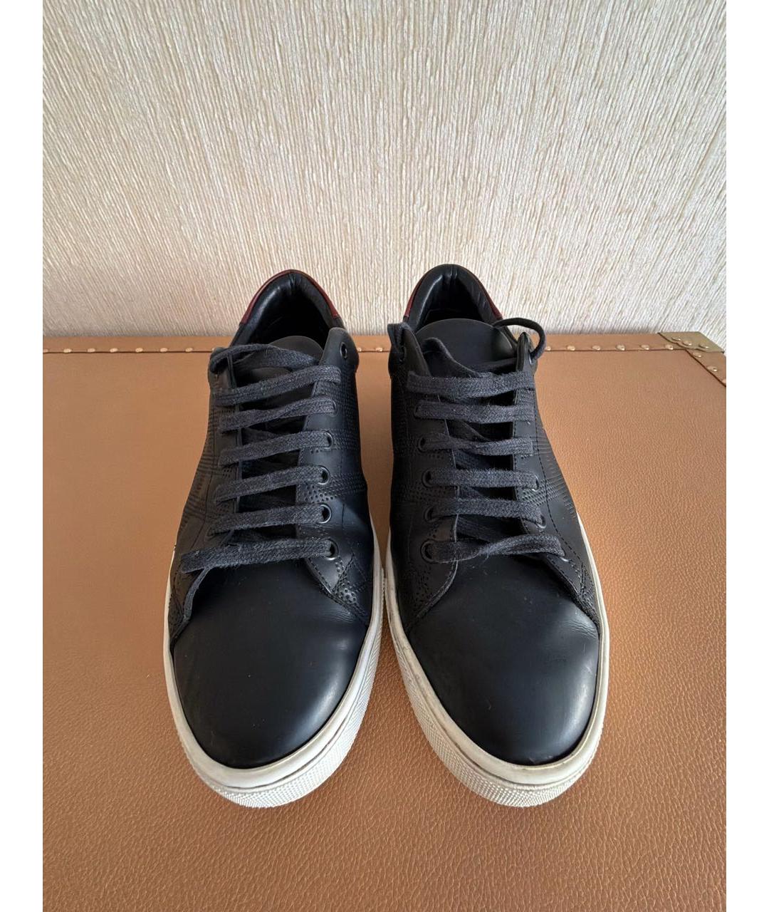 BURBERRY Черные кожаные низкие кроссовки / кеды, фото 2