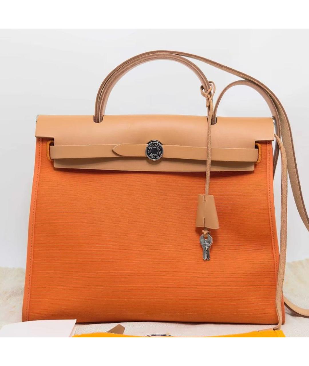 HERMES Оранжевая тканевая сумка через плечо, фото 5