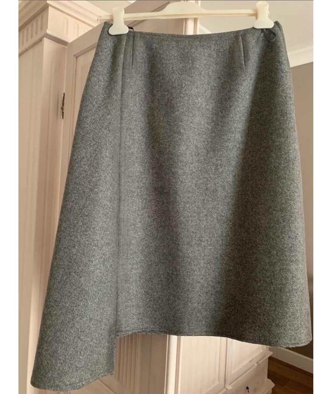 PRADA Серая шерстяная юбка миди, фото 5