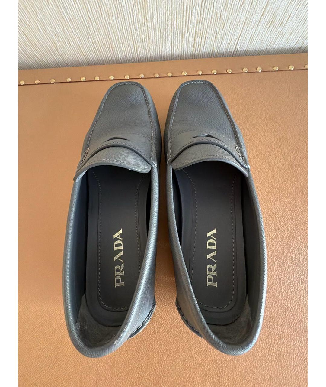 PRADA Антрацитовые кожаные мокасины, фото 3