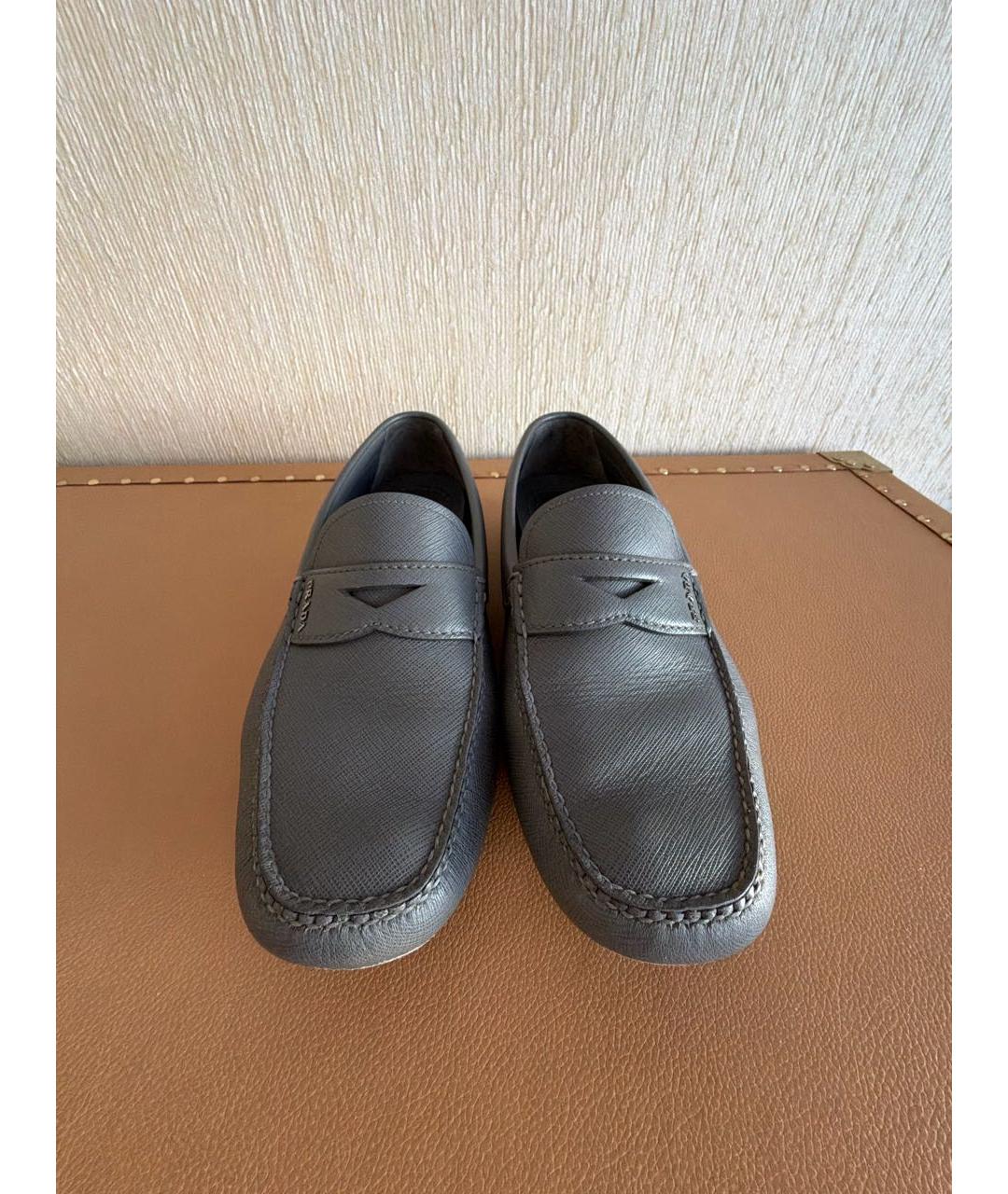 PRADA Антрацитовые кожаные мокасины, фото 2