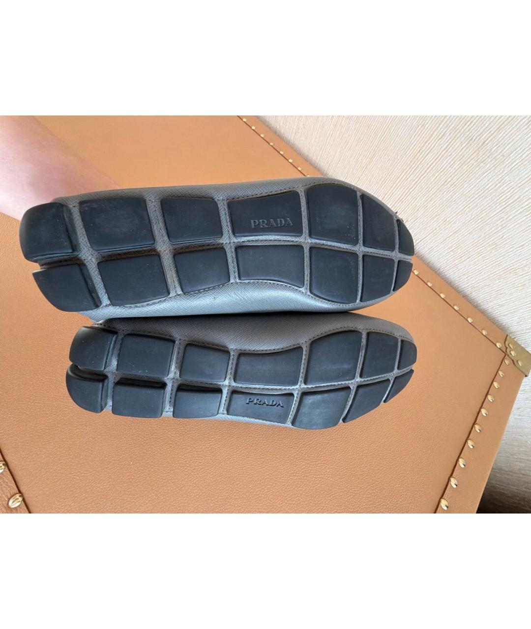 PRADA Антрацитовые кожаные мокасины, фото 7