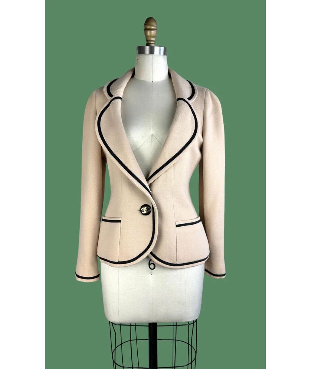 CHANEL Бежевый шерстяной жакет/пиджак, фото 6