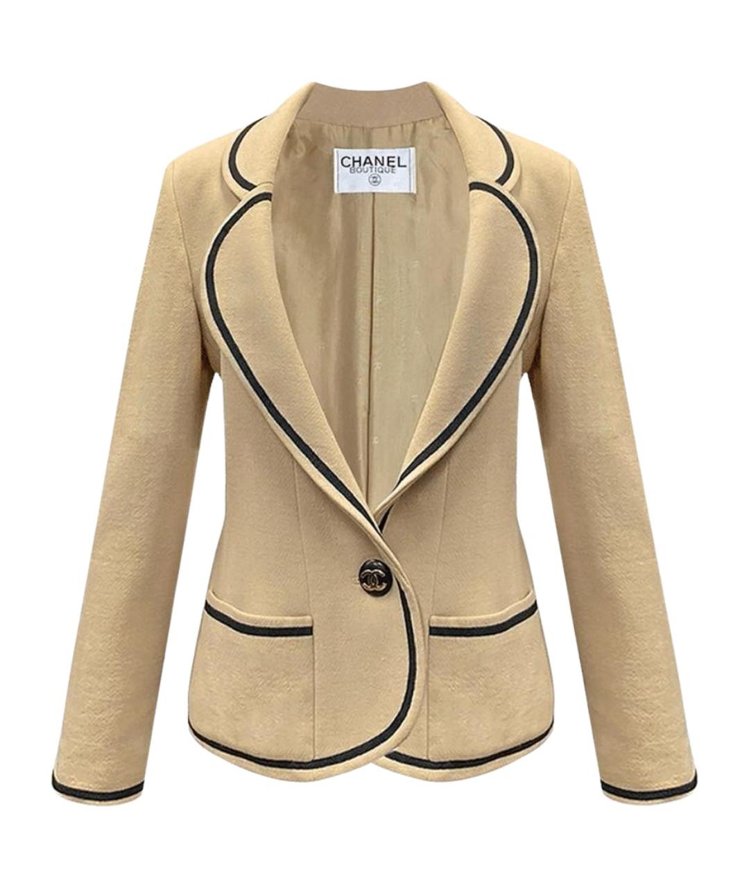 CHANEL Бежевый шерстяной жакет/пиджак, фото 1