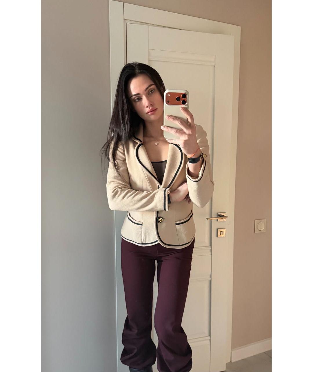 CHANEL Бежевый шерстяной жакет/пиджак, фото 7