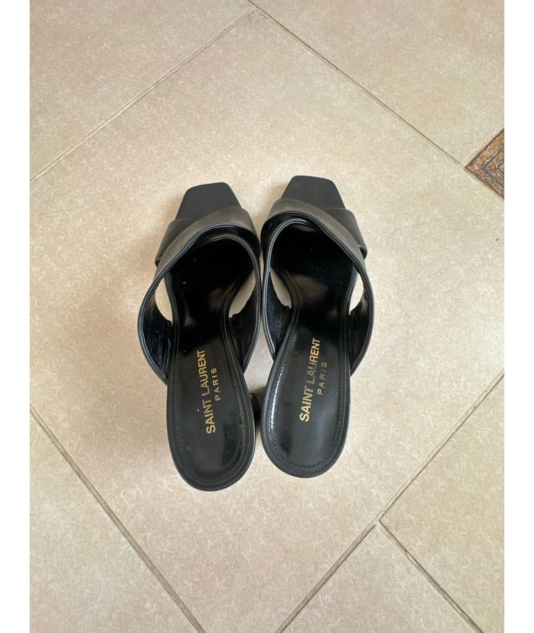 SAINT LAURENT Черные кожаные сабо, фото 3