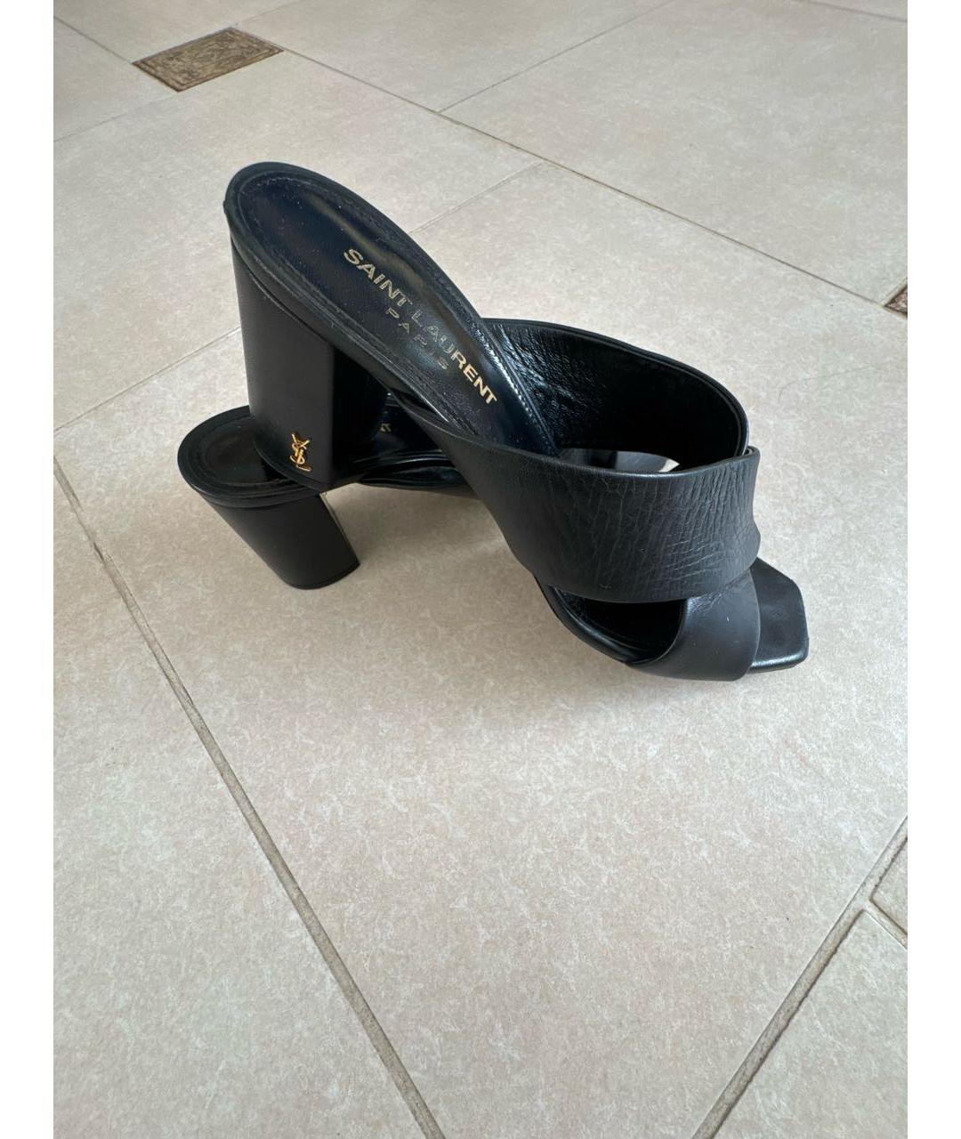 SAINT LAURENT Черные кожаные сабо, фото 5
