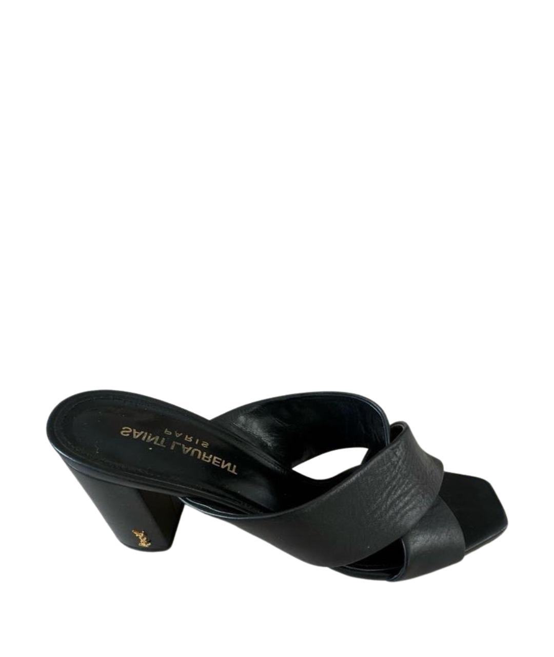 SAINT LAURENT Черные кожаные сабо, фото 1