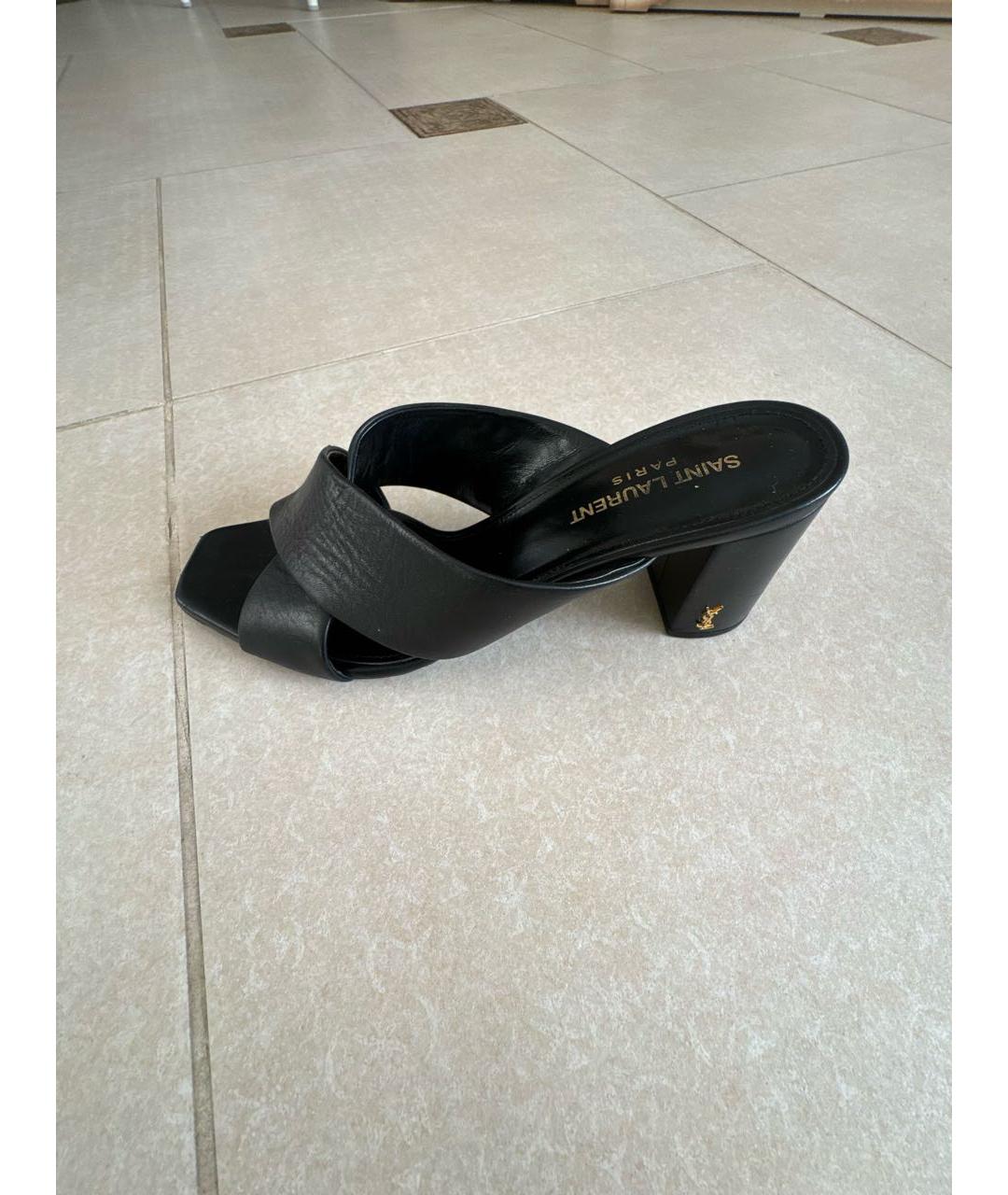 SAINT LAURENT Черные кожаные сабо, фото 9