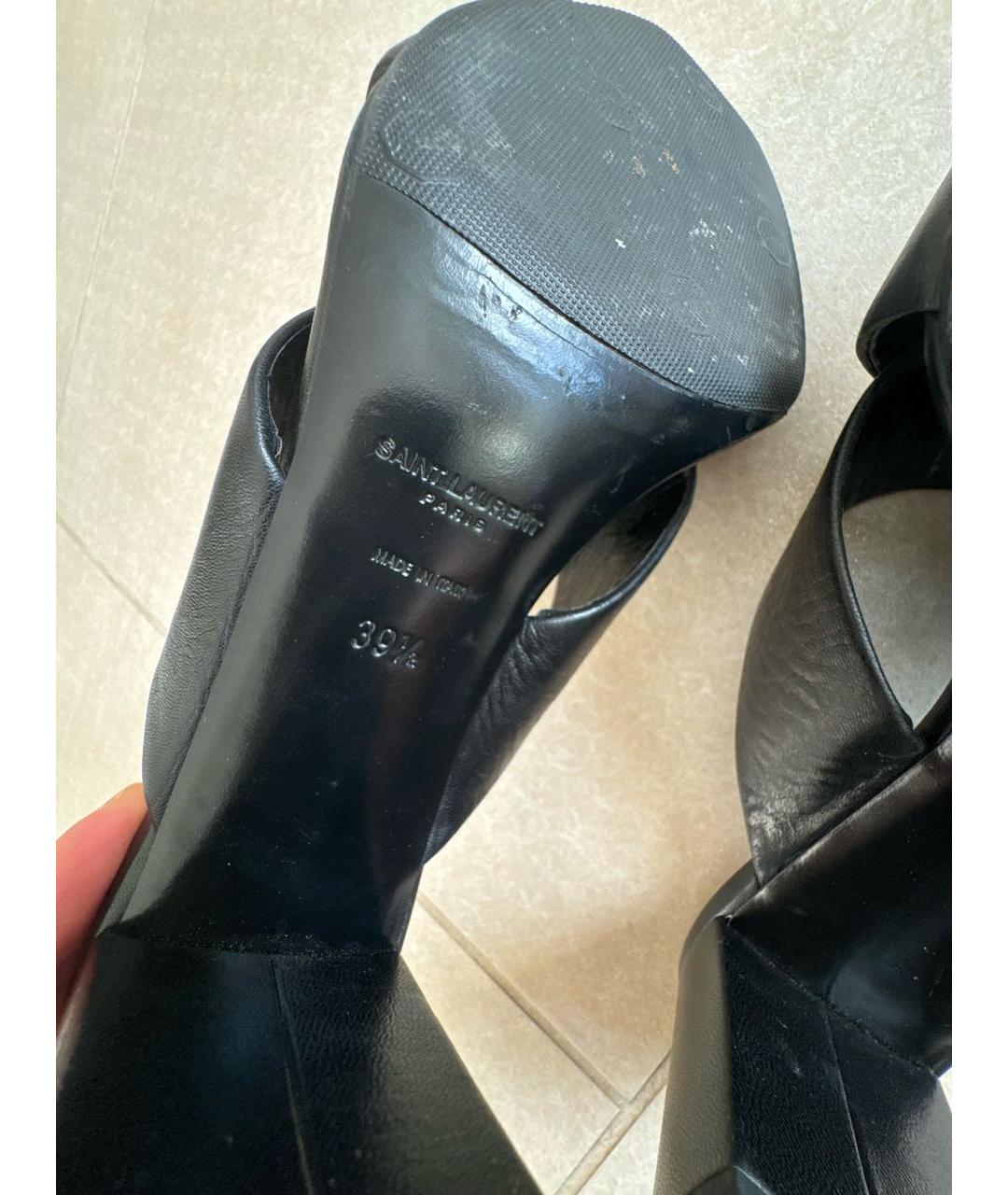 SAINT LAURENT Черные кожаные сабо, фото 7