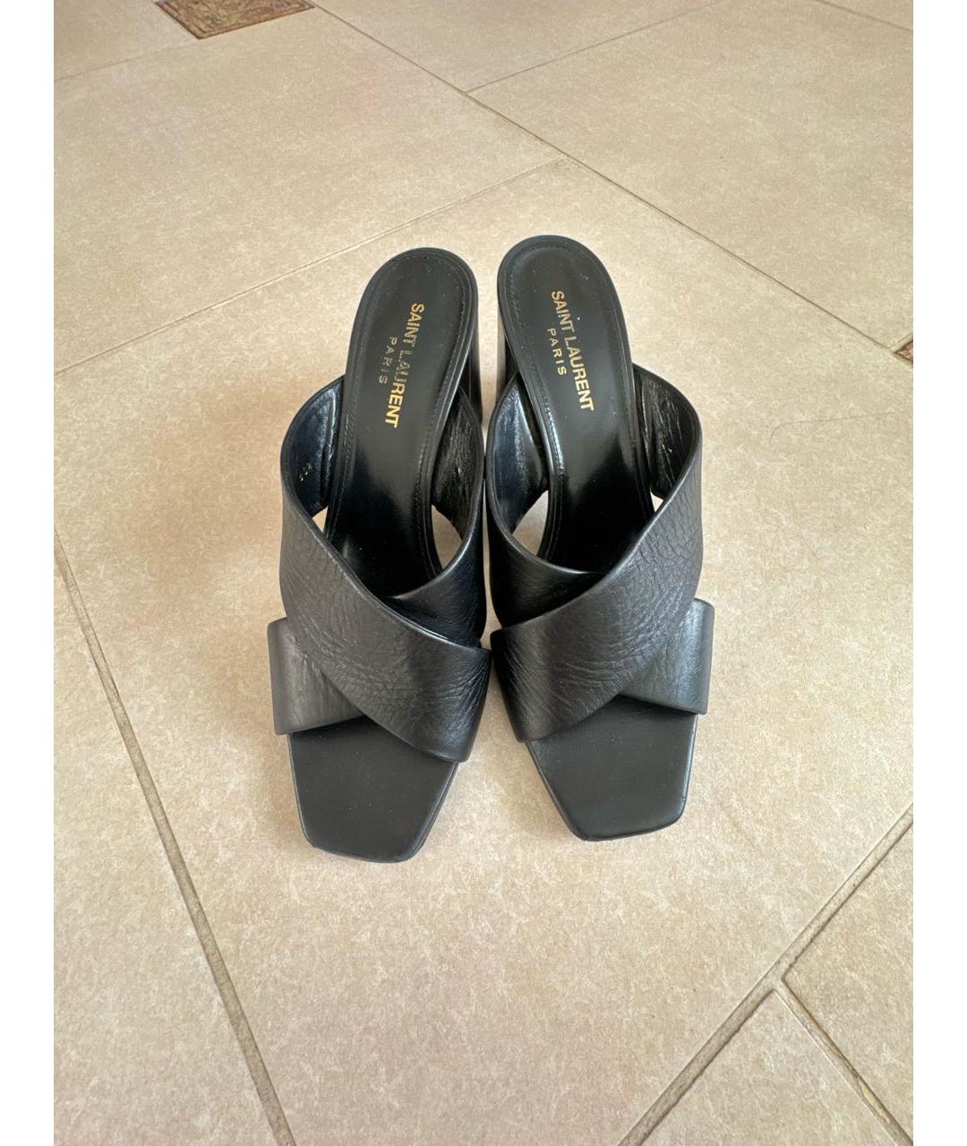 SAINT LAURENT Черные кожаные сабо, фото 2