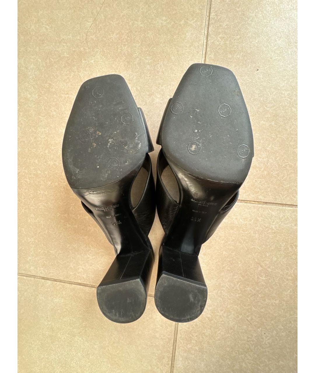 SAINT LAURENT Черные кожаные сабо, фото 6