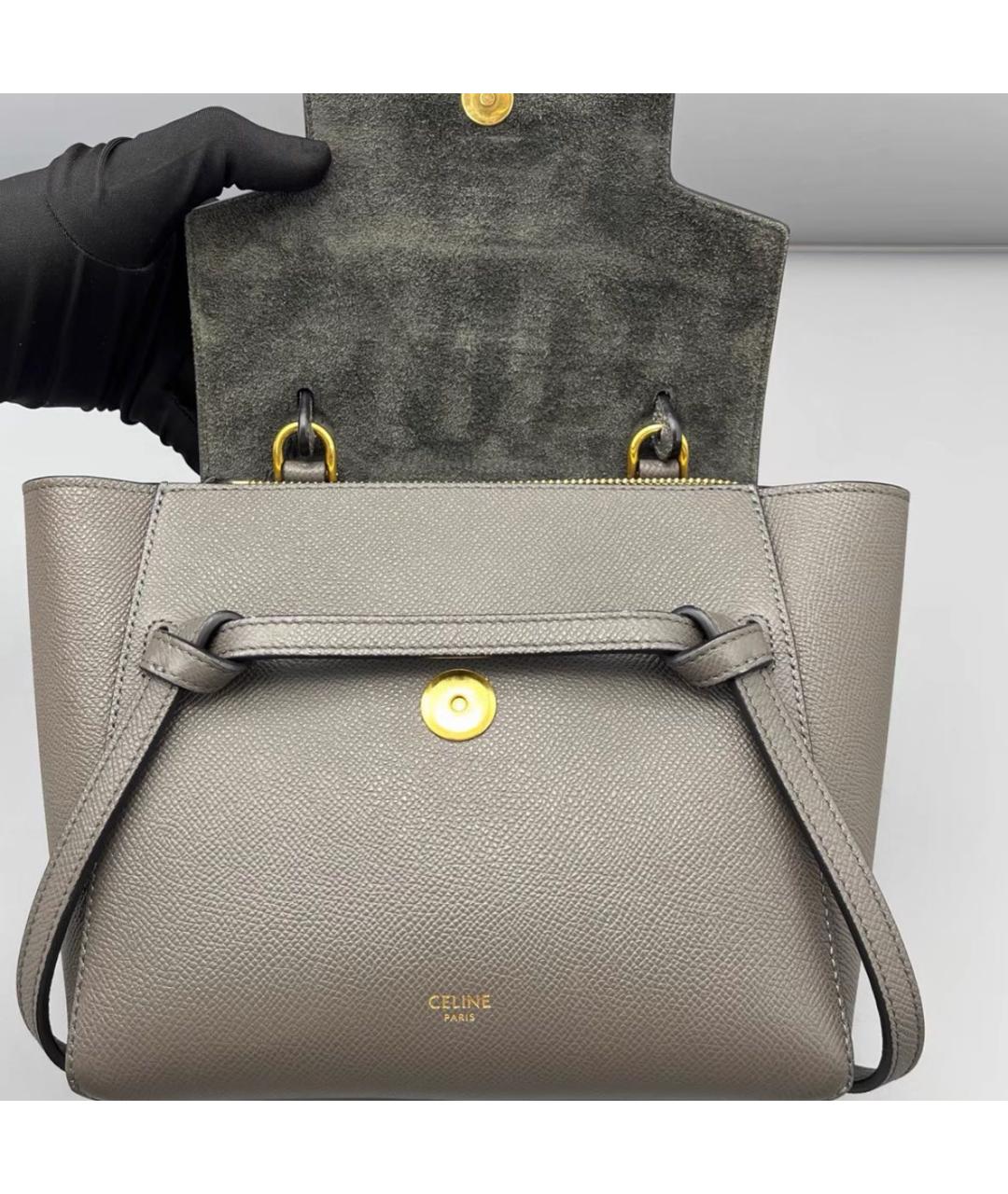 CELINE Бежевая кожаная сумка с короткими ручками, фото 4