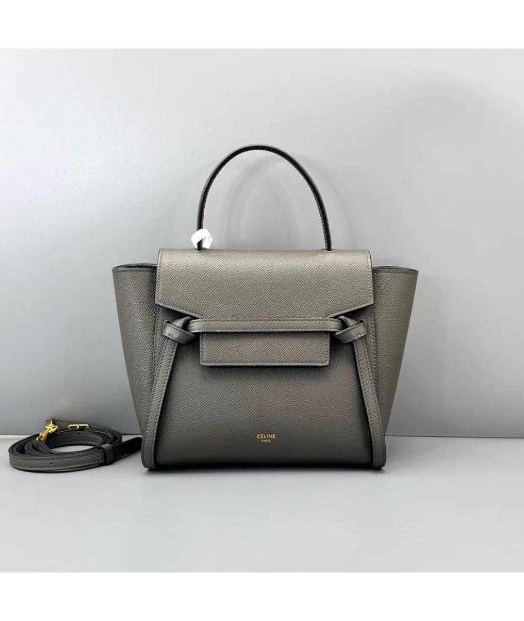 CELINE Бежевая кожаная сумка с короткими ручками, фото 6