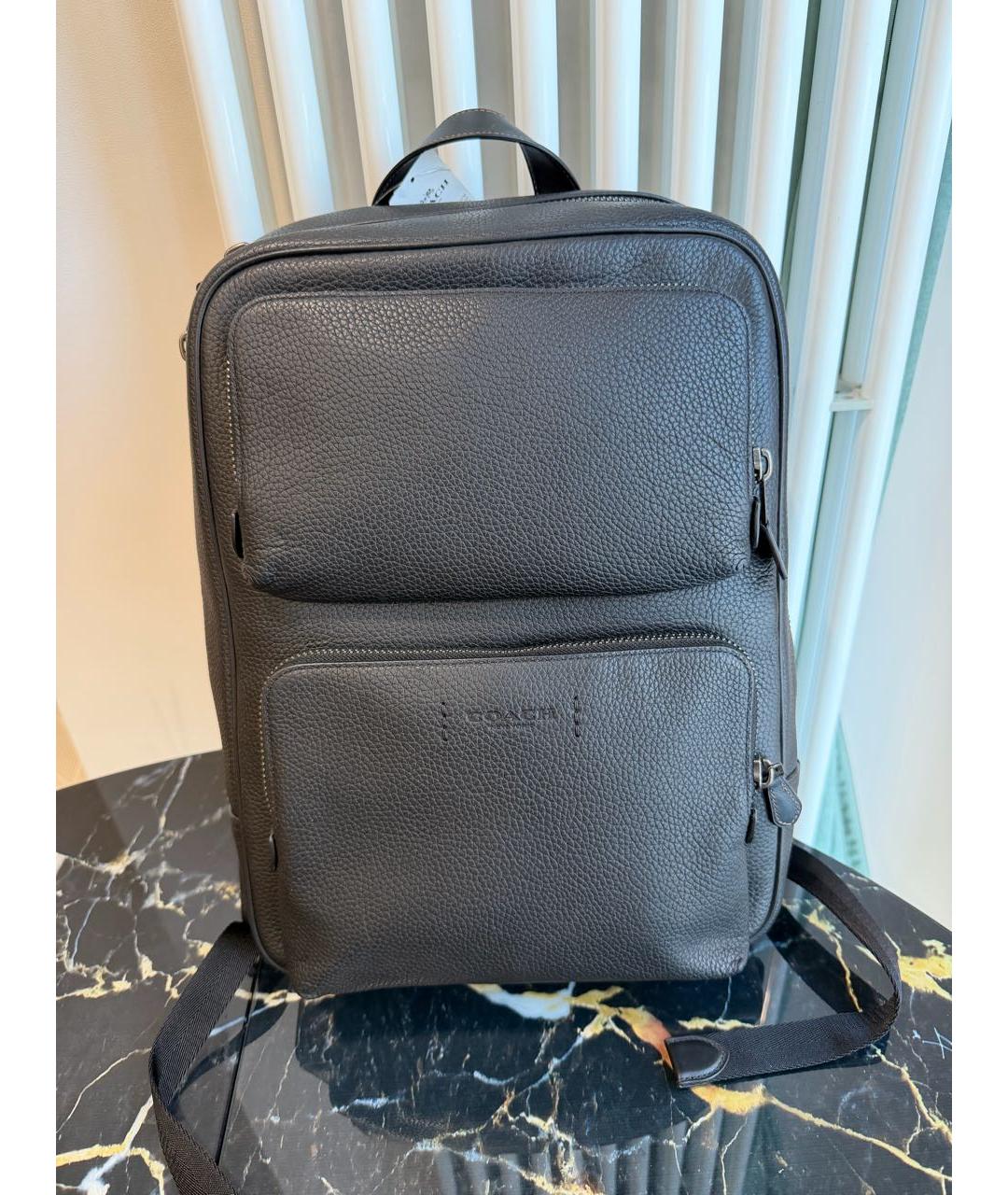 COACH Черный кожаный рюкзак, фото 2