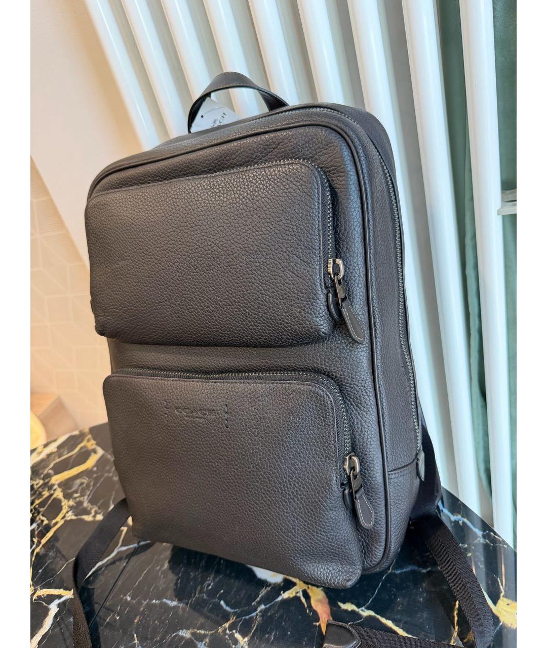 COACH Черный кожаный рюкзак, фото 3