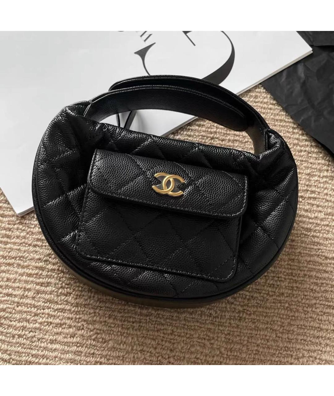 CHANEL Черная кожаная сумка с короткими ручками, фото 8