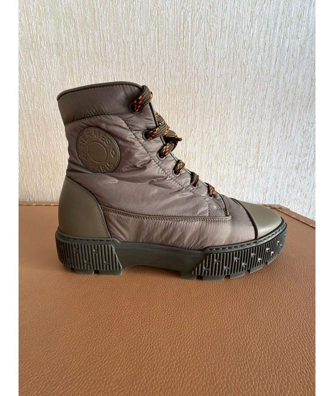 HERMES Хаки синтетические высокие ботинки, фото 9