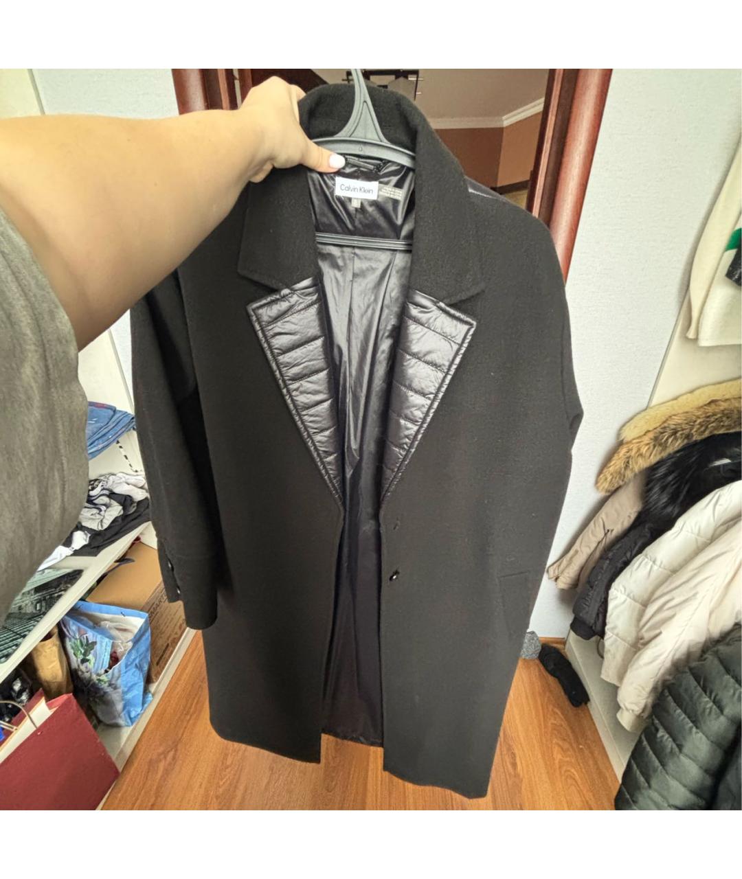 CALVIN KLEIN Черное полиэстеровое пальто, фото 3
