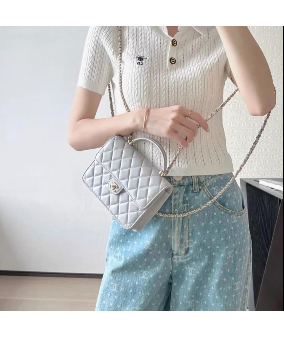 CHANEL Серая кожаная сумка через плечо, фото 7