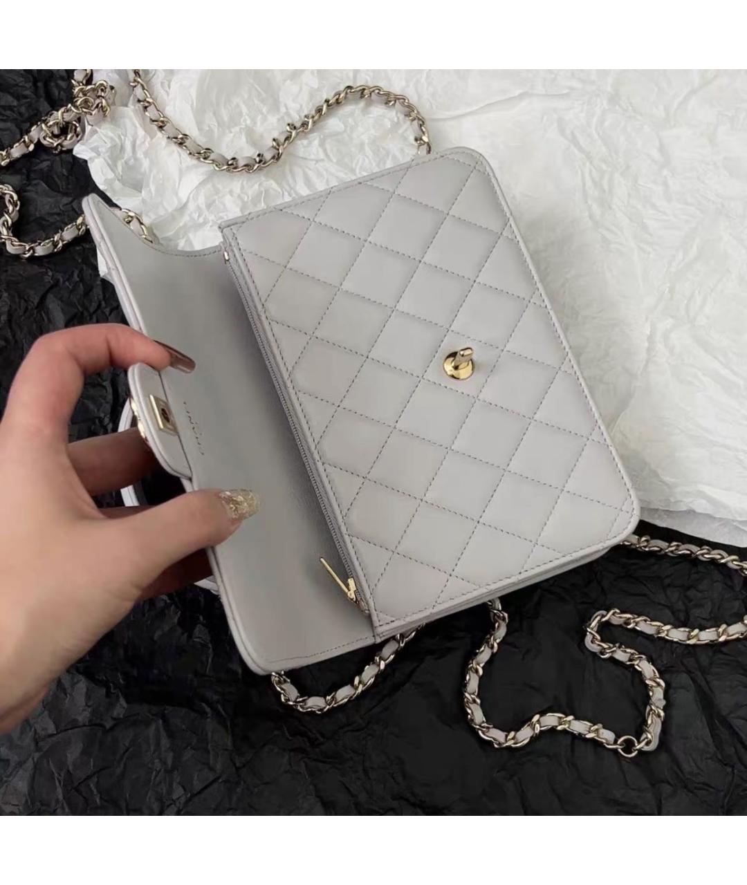 CHANEL Серая кожаная сумка через плечо, фото 6