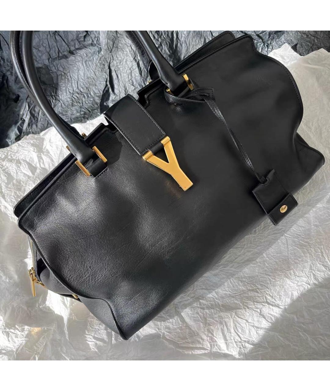 SAINT LAURENT Черная кожаная сумка с короткими ручками, фото 2