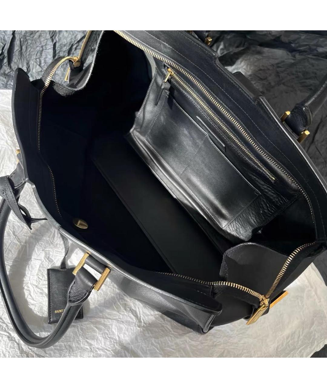 SAINT LAURENT Черная кожаная сумка с короткими ручками, фото 7