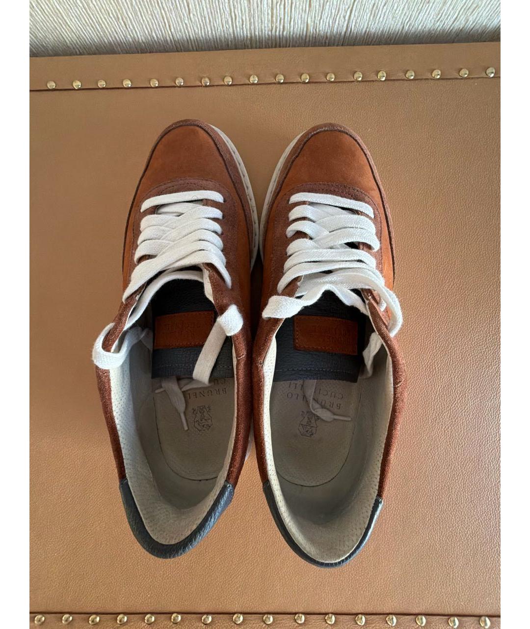 BRUNELLO CUCINELLI Горчичные замшевые низкие кроссовки / кеды, фото 3