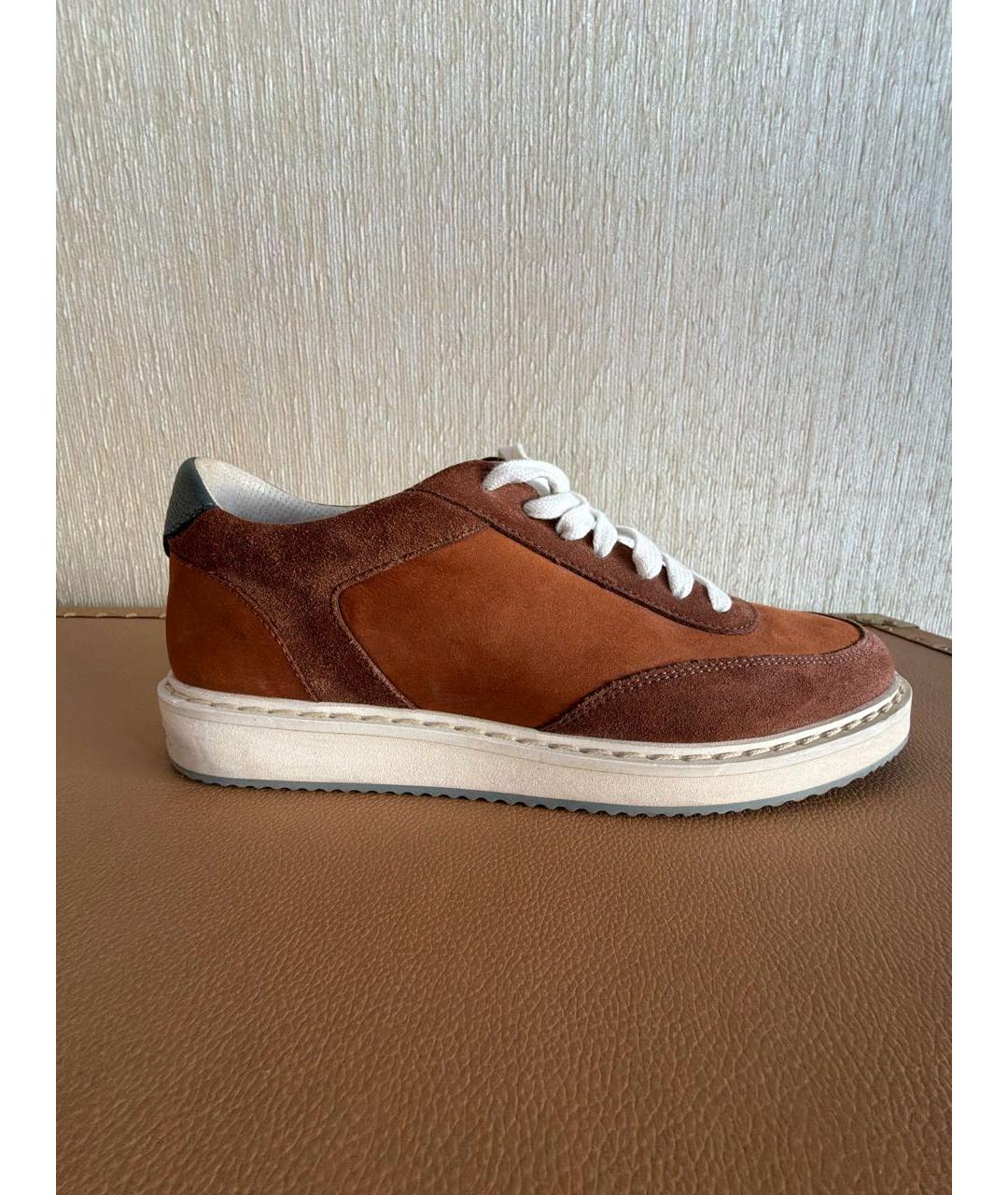 BRUNELLO CUCINELLI Горчичные замшевые низкие кроссовки / кеды, фото 9