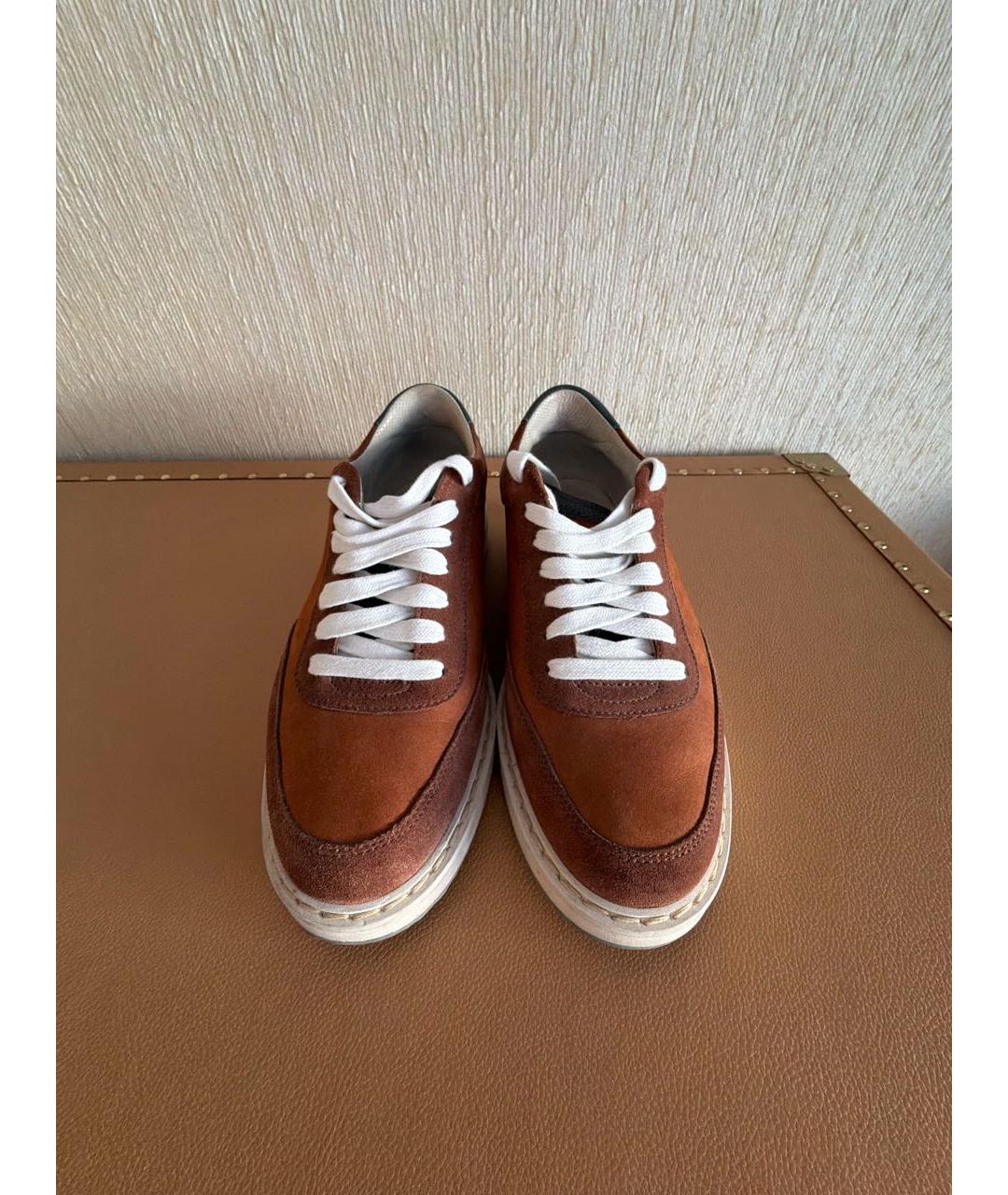 BRUNELLO CUCINELLI Горчичные замшевые низкие кроссовки / кеды, фото 2