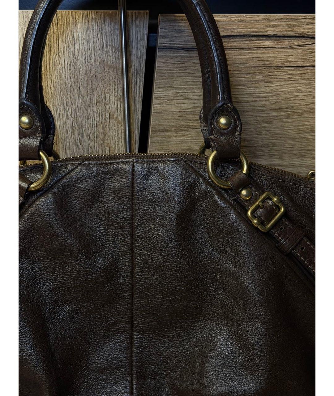 COACH Коричневая кожаная сумка с короткими ручками, фото 4