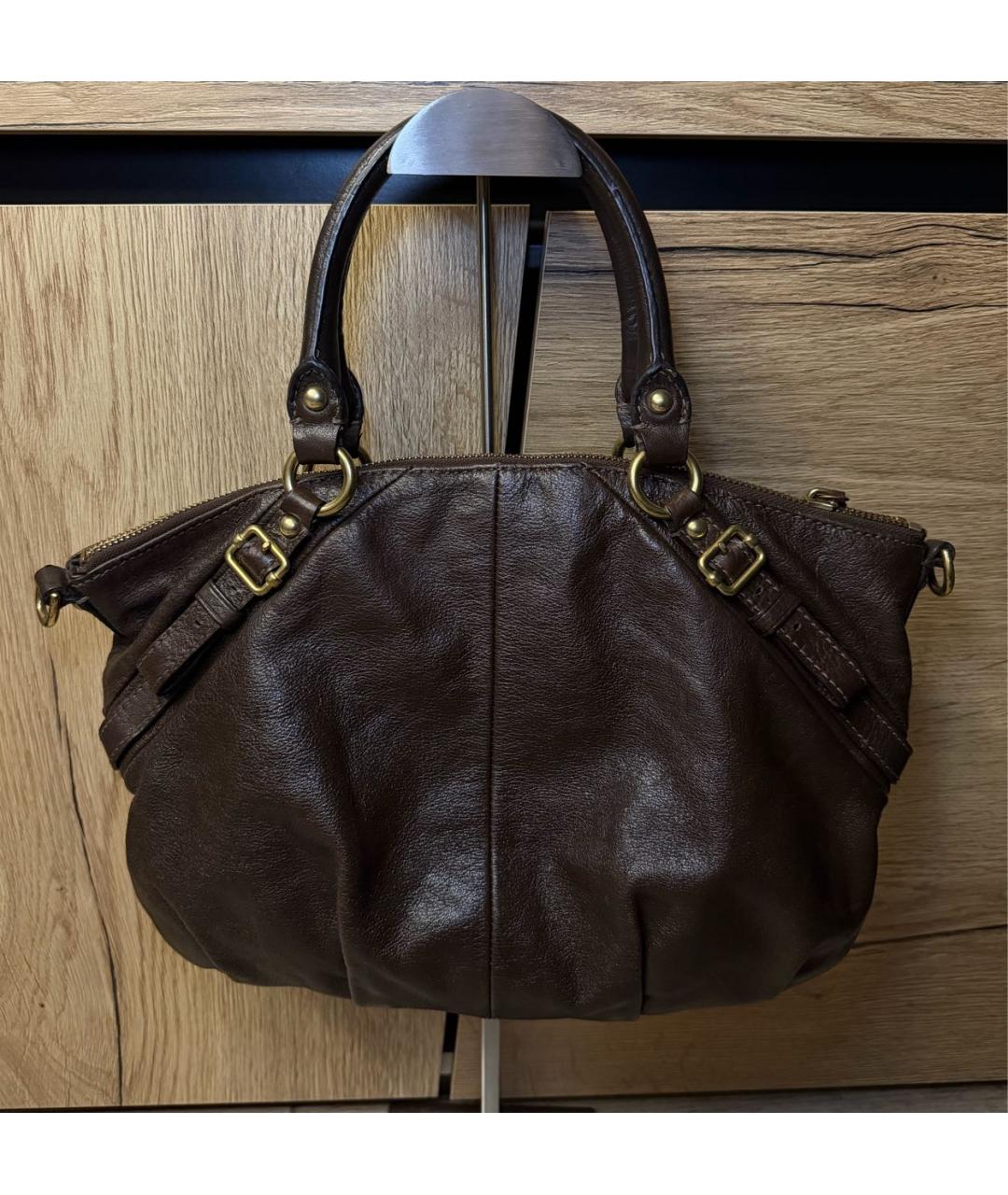 COACH Коричневая кожаная сумка с короткими ручками, фото 3