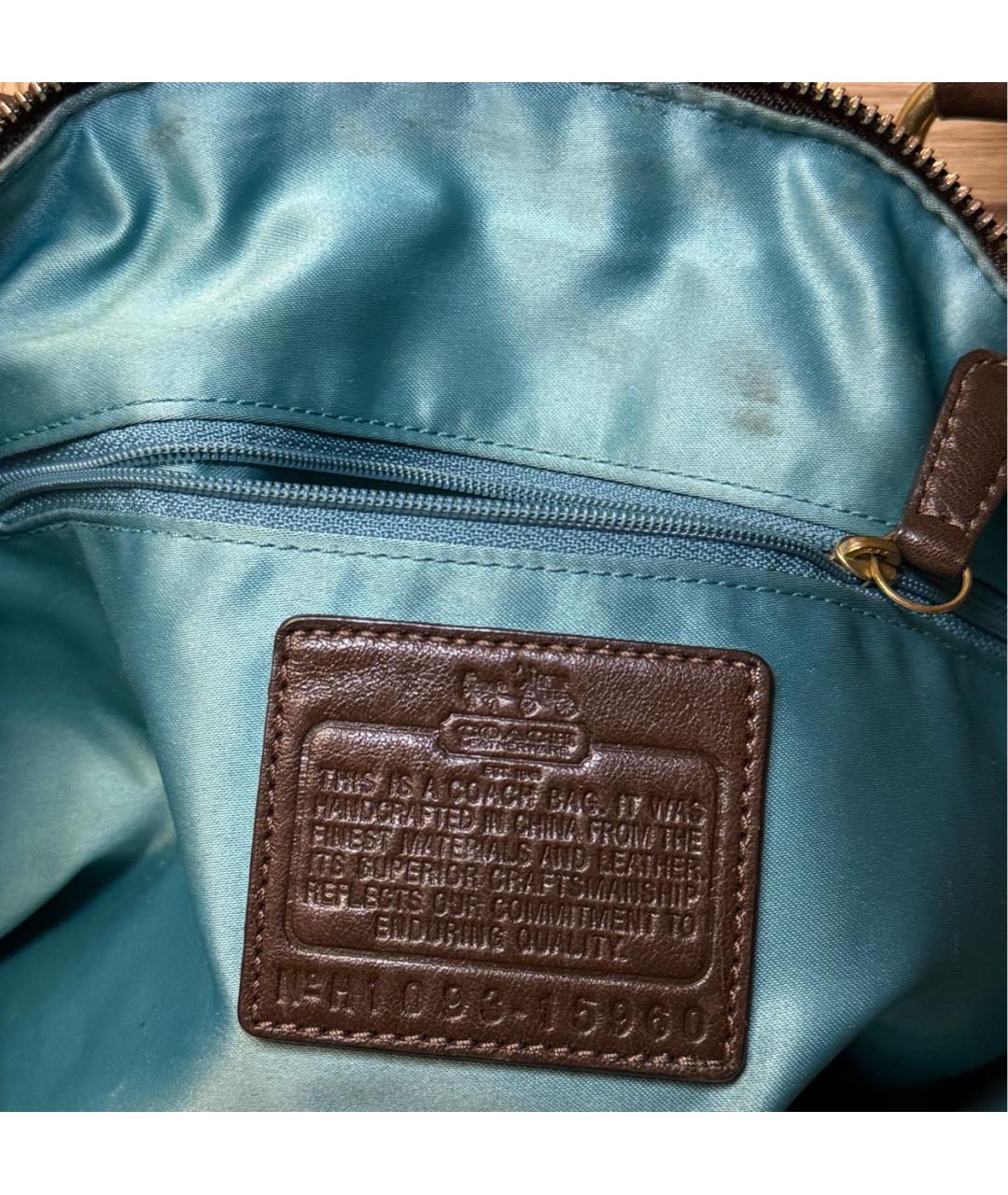 COACH Коричневая кожаная сумка с короткими ручками, фото 8