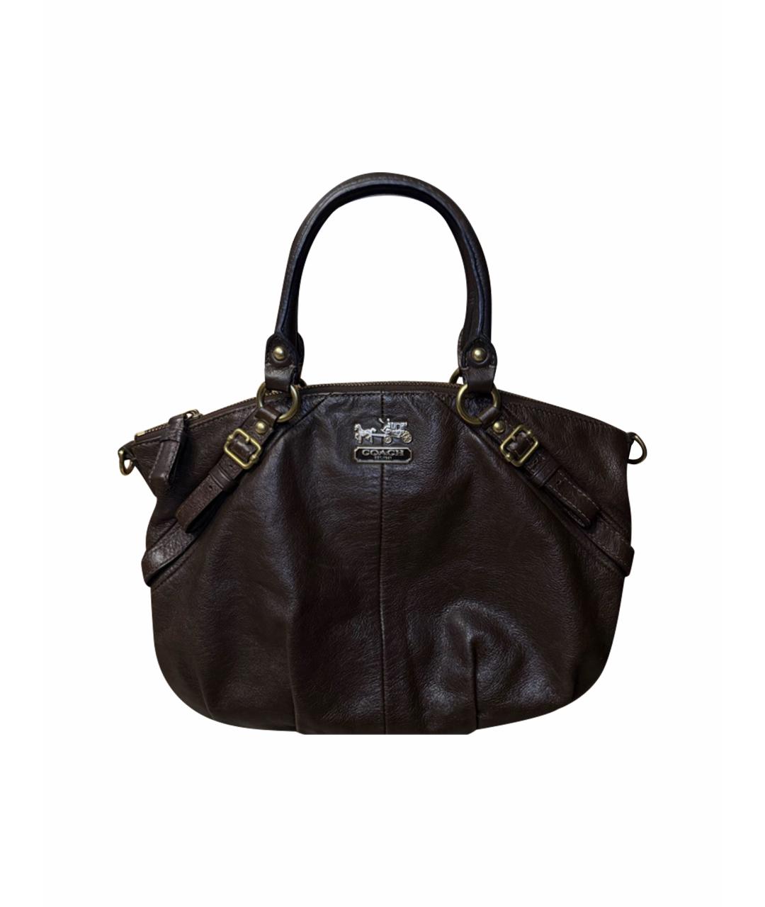 COACH Коричневая кожаная сумка с короткими ручками, фото 1