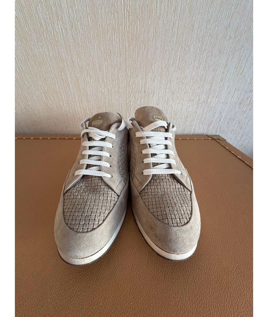 BRIONI Бежевые замшевые низкие кроссовки / кеды, фото 2