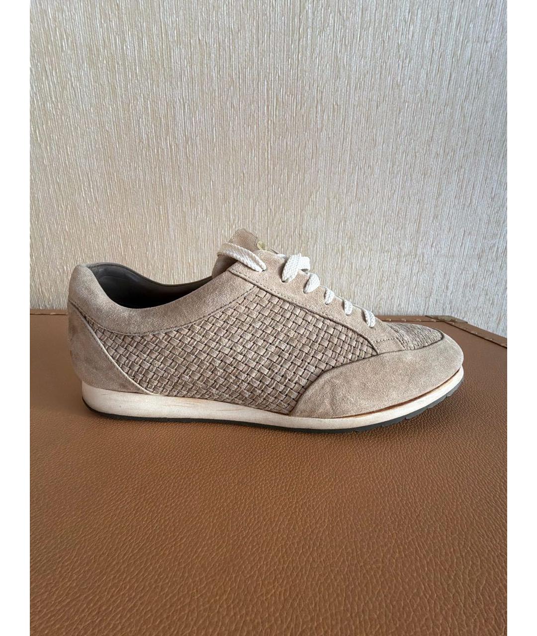 BRIONI Бежевые замшевые низкие кроссовки / кеды, фото 9