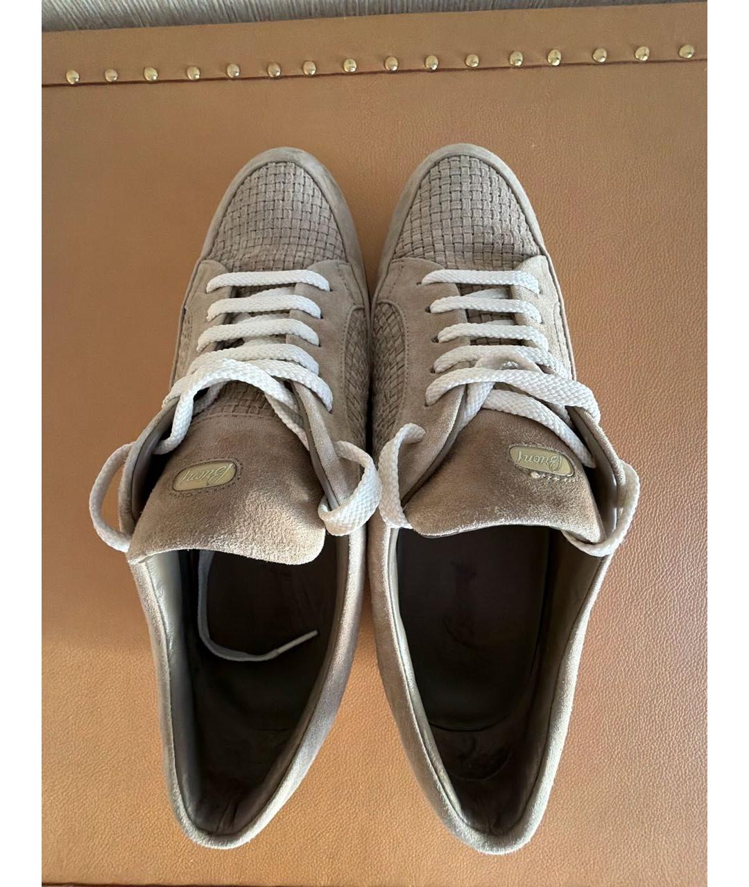 BRIONI Бежевые замшевые низкие кроссовки / кеды, фото 3