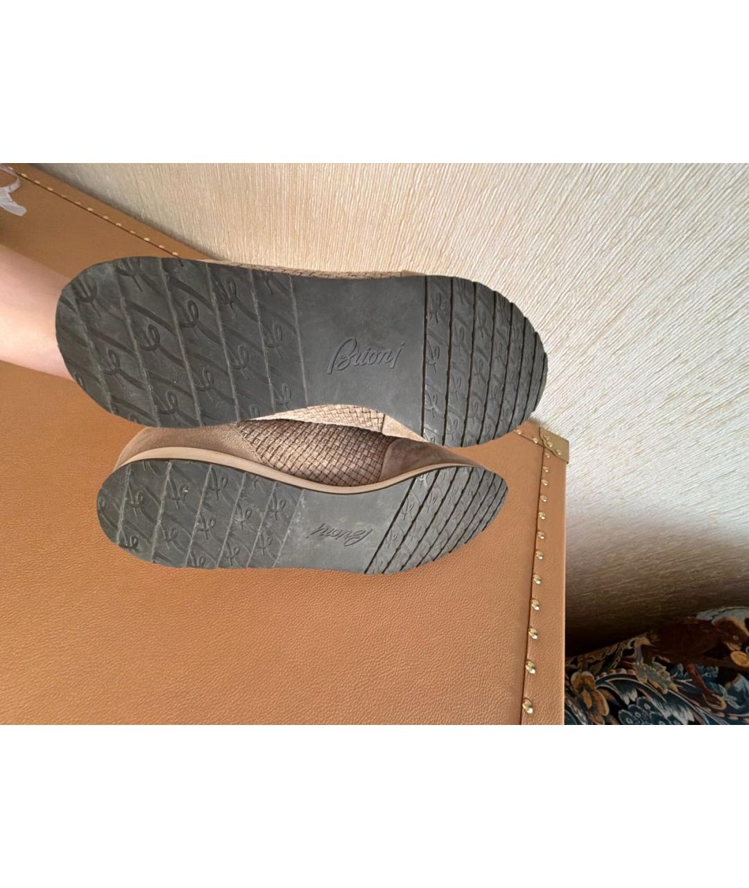 BRIONI Бежевые замшевые низкие кроссовки / кеды, фото 7