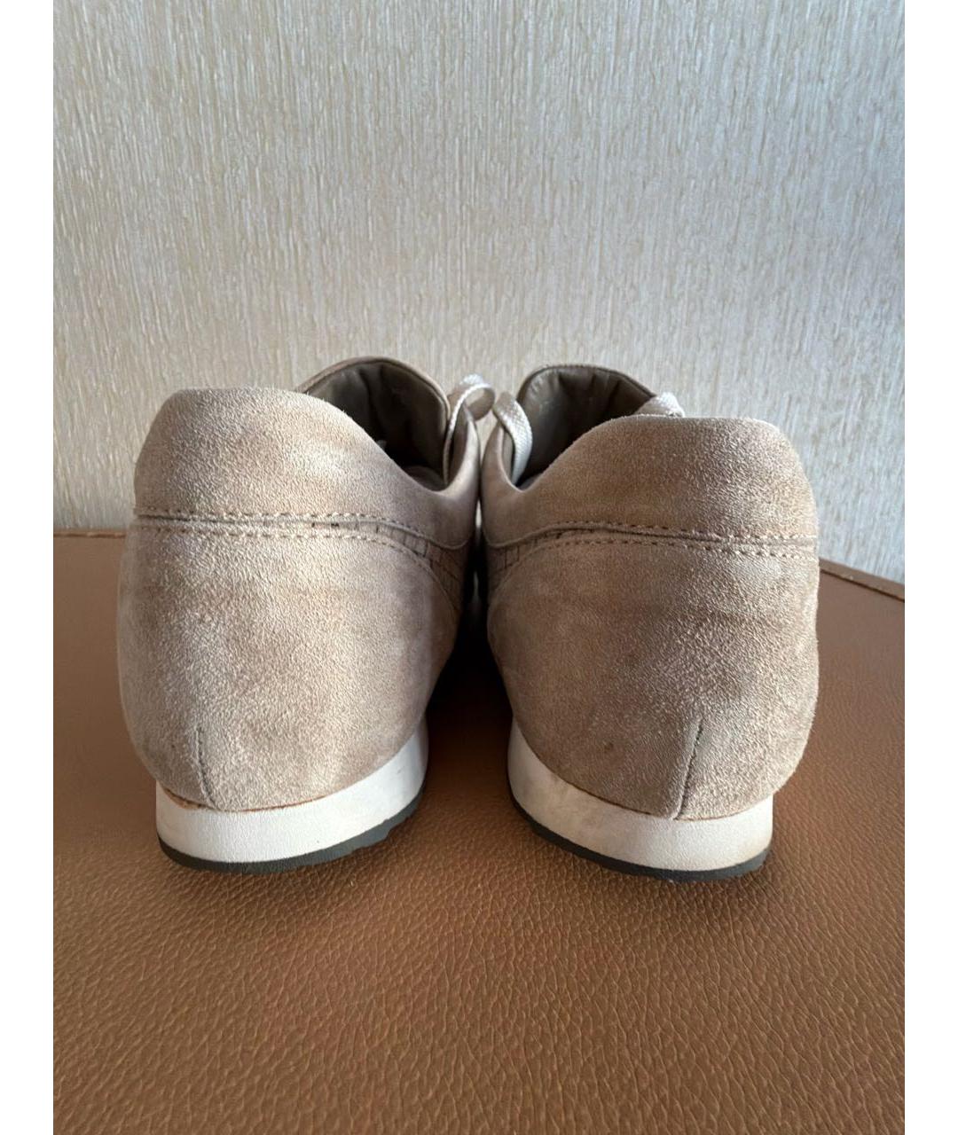 BRIONI Бежевые замшевые низкие кроссовки / кеды, фото 4