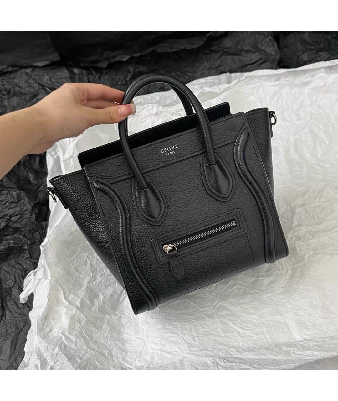 CELINE Черная кожаная сумка тоут, фото 7