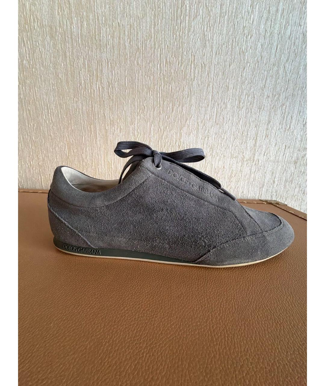 DOLCE&GABBANA Антрацитовые замшевые низкие кроссовки / кеды, фото 8