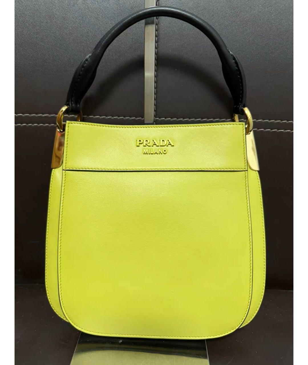 PRADA Желтая кожаная сумка с короткими ручками, фото 7