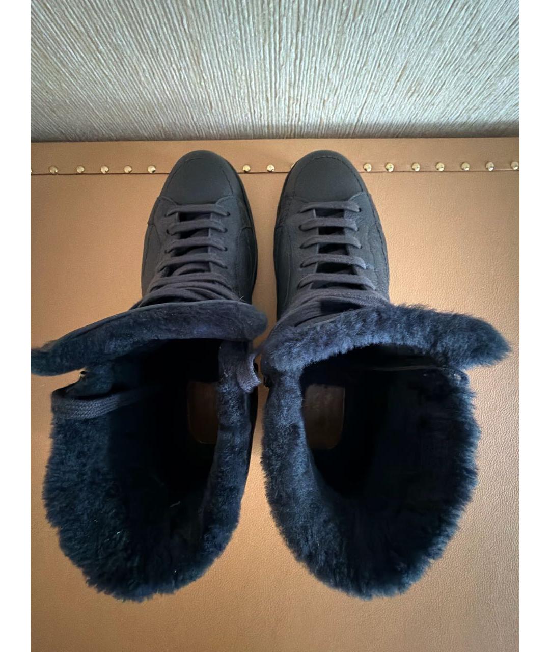 DOUCAL'S Темно-синие кожаные высокие кроссовки / кеды, фото 3