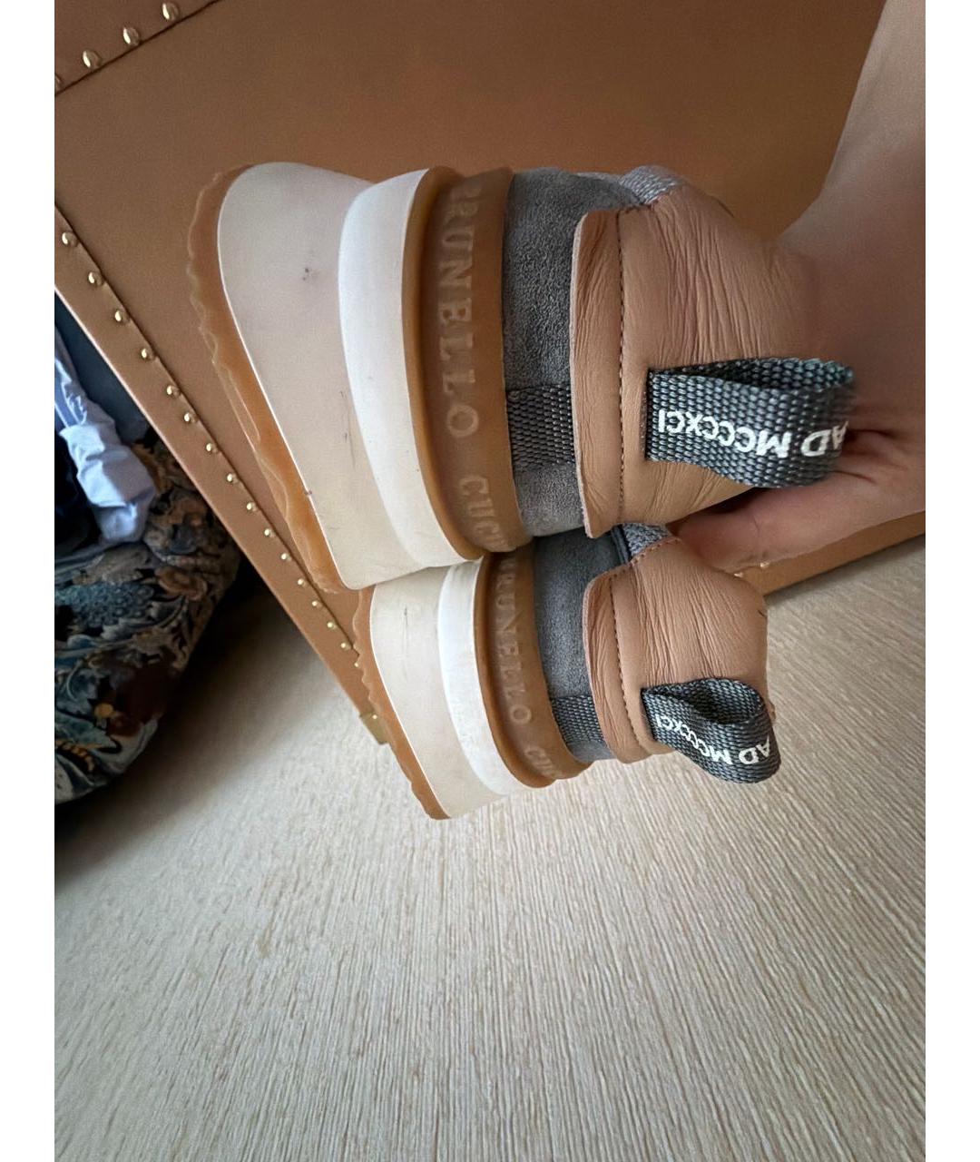 BRUNELLO CUCINELLI Серые текстильные низкие кроссовки / кеды, фото 6