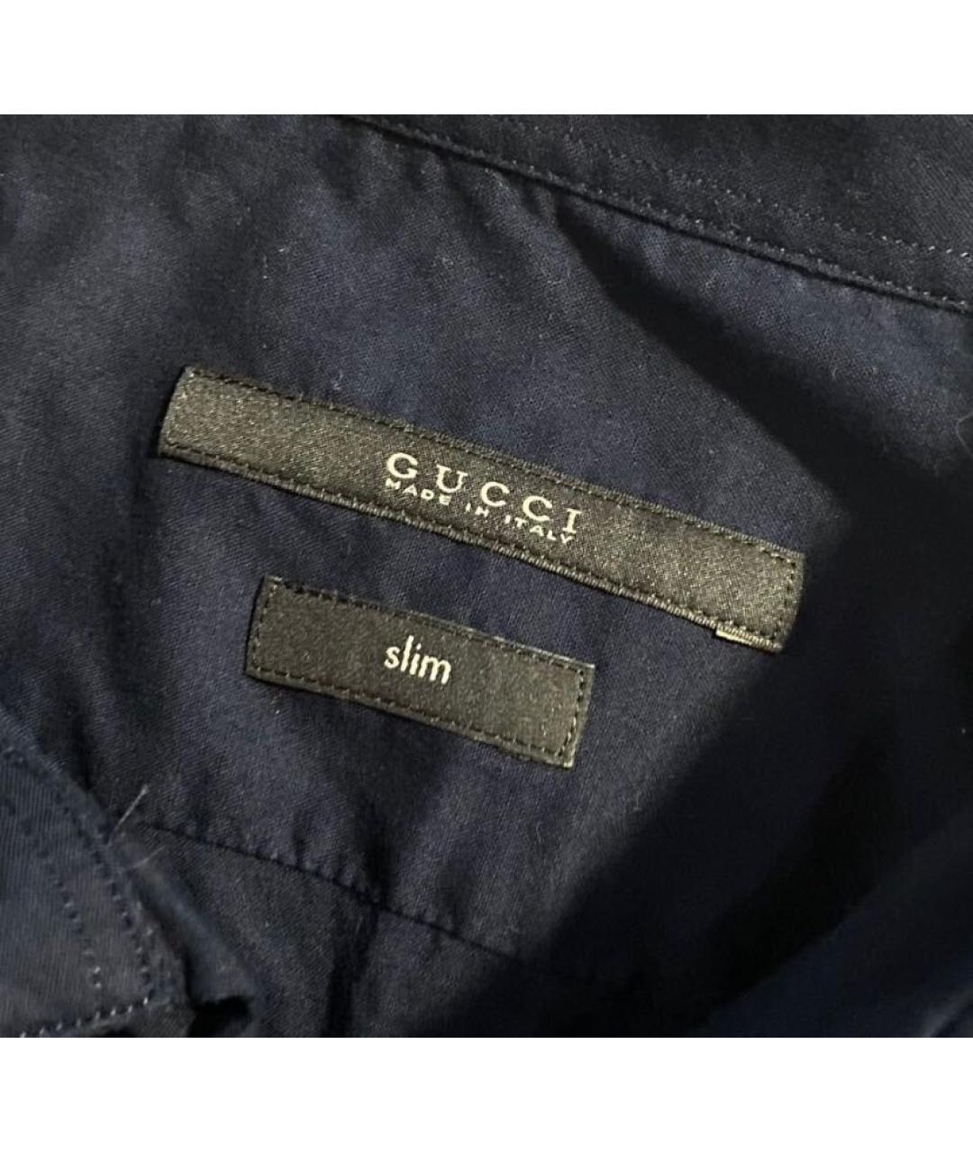 GUCCI Темно-синяя хлопковая классическая рубашка, фото 3