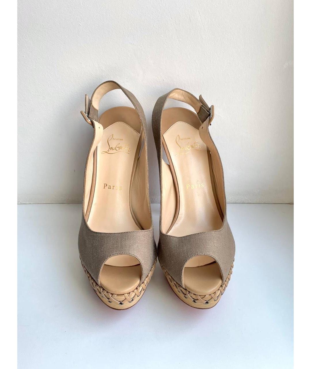 CHRISTIAN LOUBOUTIN Бежевые текстильные босоножки, фото 5