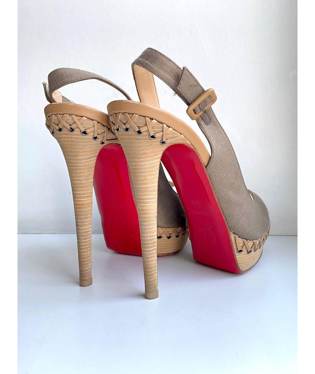 CHRISTIAN LOUBOUTIN Бежевые текстильные босоножки, фото 8